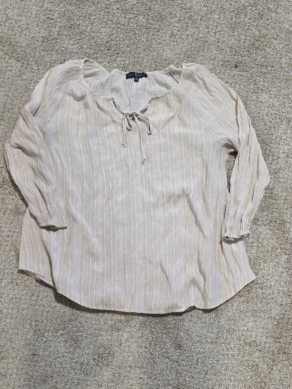 Fred David Light Pink Striped Tie-Neck Peasant Top